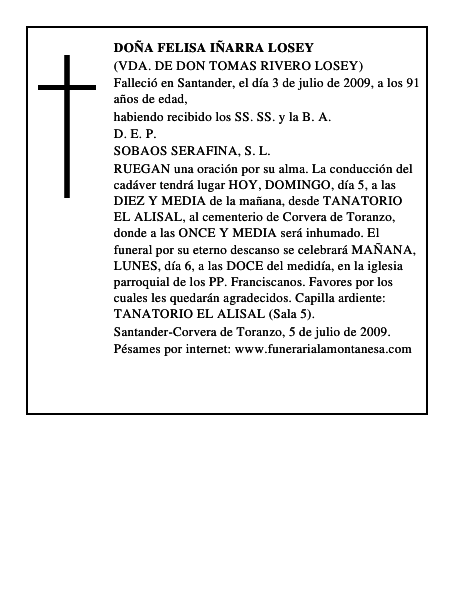 DOÑA FELISA IÑARRA LOSEY