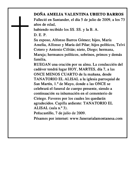 DOÑA AMELIA VALENTINA UBIETO BARROS