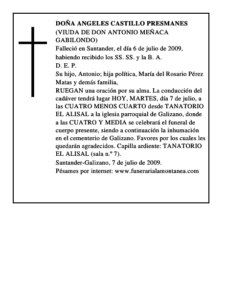 DOÑA ANGELES CASTILLO PRESMANES