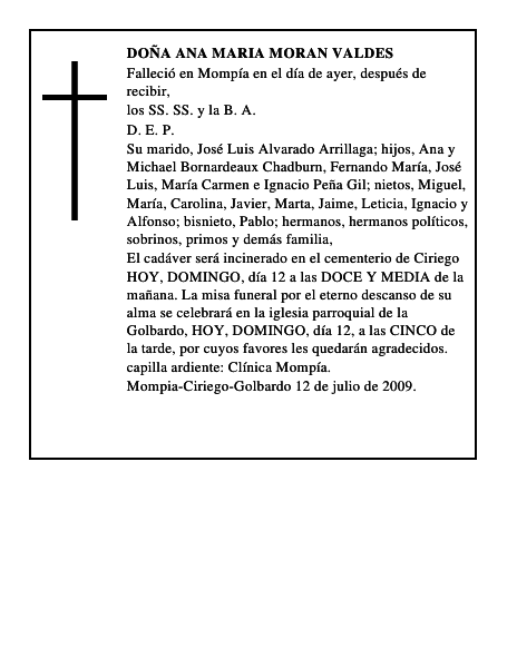 DOÑA ANA MARIA MORAN VALDES