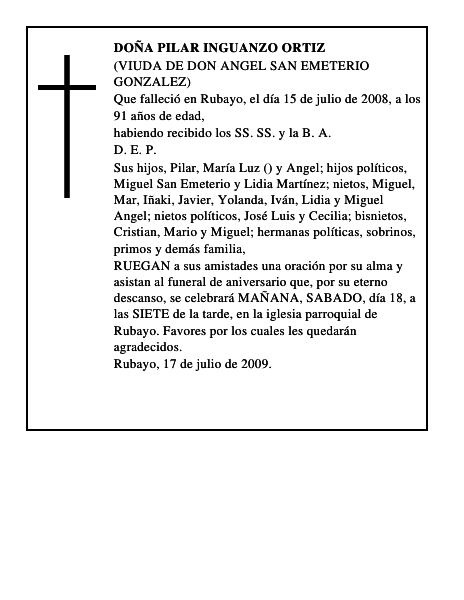 DOÑA PILAR INGUANZO ORTIZ