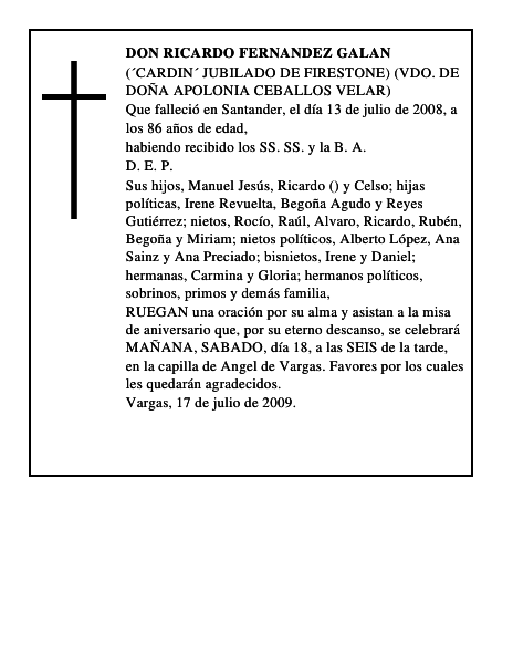 DON RICARDO FERNANDEZ GALAN