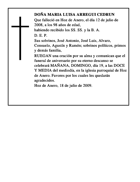 DOÑA MARIA LUISA ARREGUI CEDRUN