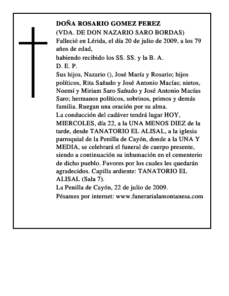 DOÑA ROSARIO GOMEZ PEREZ