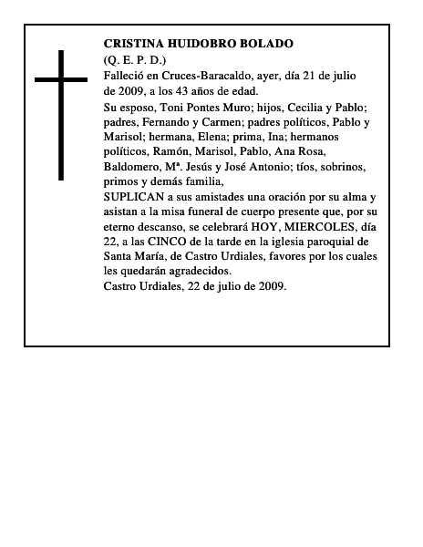 CRISTINA HUIDOBRO BOLADO