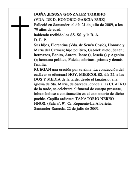 DOÑA JESUSA GONZALEZ TORIBIO
