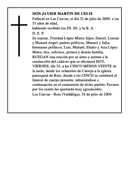 DON JAVIER MARTIN DE CELIS