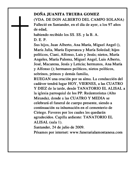 DOÑA JUANITA TRUEBA GOMEZ