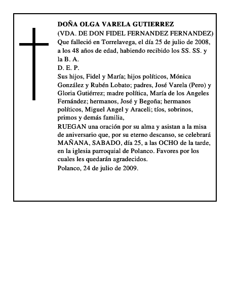 DOÑA OLGA VARELA GUTIERREZ