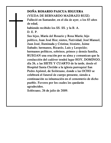 DOÑA ROSARIO PASCUA HIGUERA