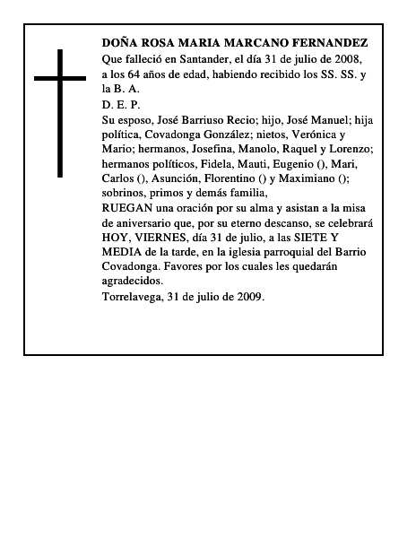 DOÑA ROSA MARIA MARCANO FERNANDEZ