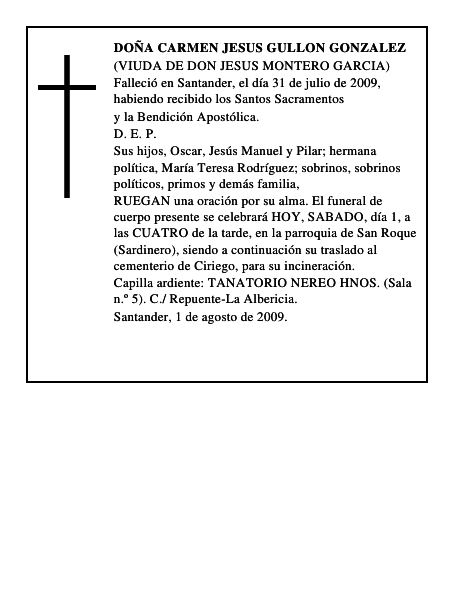 DOÑA CARMEN JESUS GULLON GONZALEZ