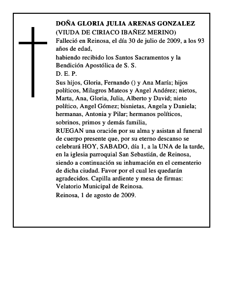 DOÑA GLORIA JULIA ARENAS GONZALEZ