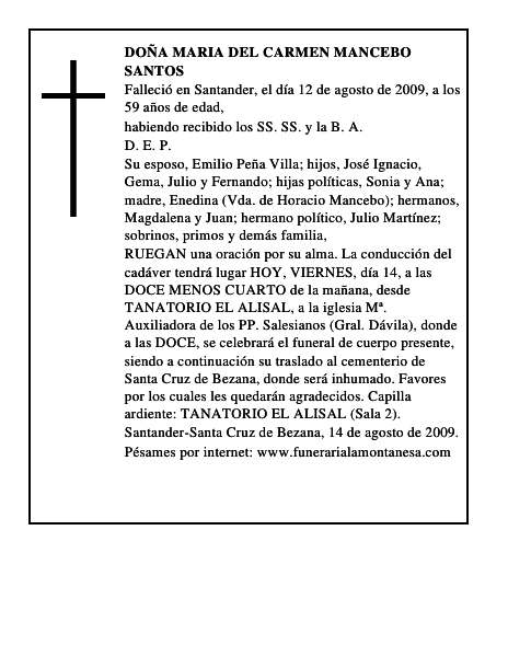 DOÑA MARIA DEL CARMEN MANCEBO SANTOS