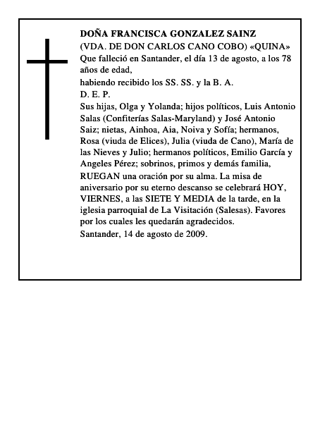 DOÑA FRANCISCA GONZALEZ SAINZ