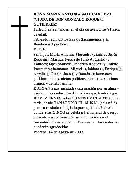 DOÑA MARIA ANTONIA SAIZ CANTERA