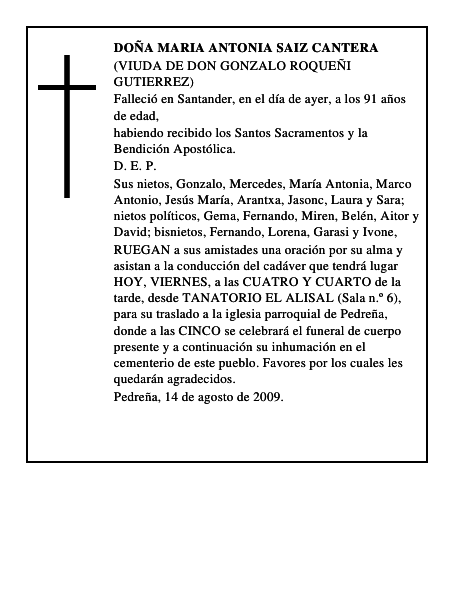 DOÑA MARIA ANTONIA SAIZ CANTERA