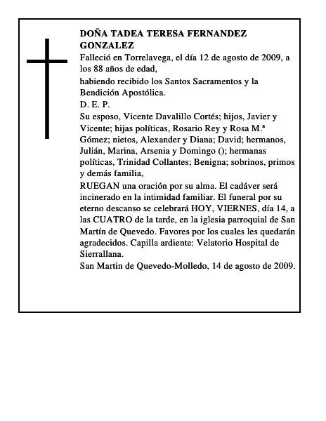 DOÑA TADEA TERESA FERNANDEZ GONZALEZ