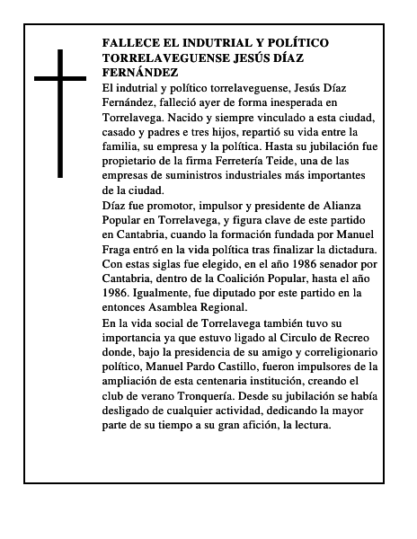 Fallece el indutrial y político torrelaveguense Jesús Díaz Fernández