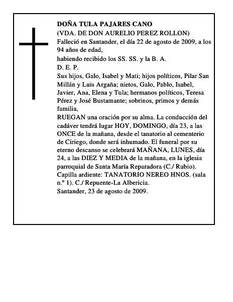DOÑA TULA PAJARES CANO