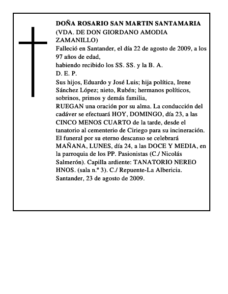 DOÑA ROSARIO SAN MARTIN SANTAMARIA