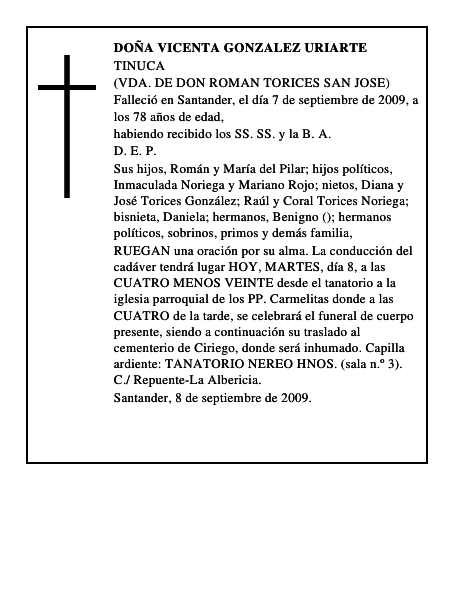 DOÑA VICENTA GONZALEZ URIARTE