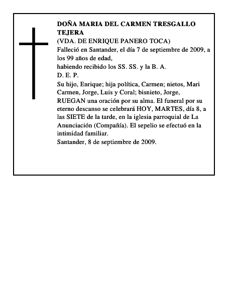 DOÑA MARIA DEL CARMEN TRESGALLO TEJERA