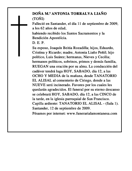 DOÑA M.ª ANTONIA TORRALVA LIAÑO