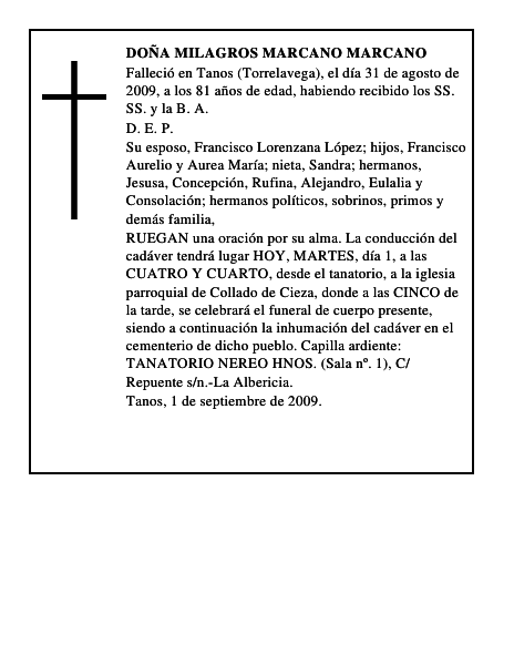 DOÑA MILAGROS MARCANO MARCANO