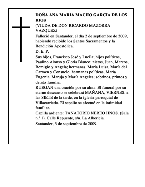DOÑA ANA MARIA MACHO GARCIA DE LOS RIOS
