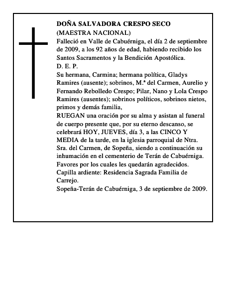 DOÑA SALVADORA CRESPO SECO