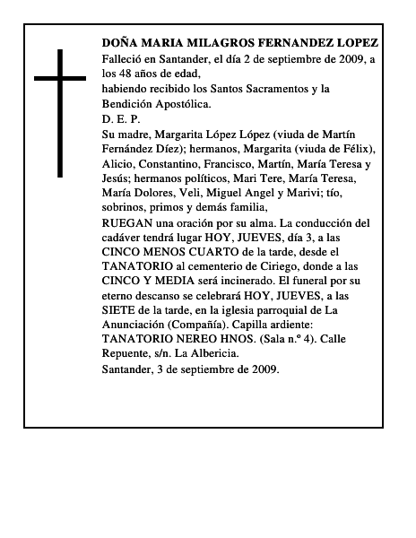 DOÑA MARIA MILAGROS FERNANDEZ LOPEZ
