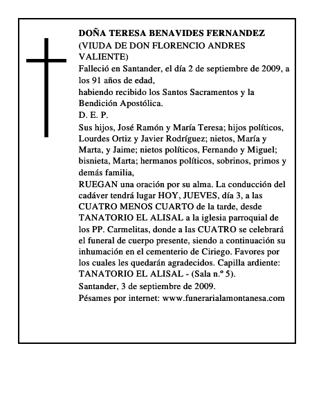 DOÑA TERESA BENAVIDES FERNANDEZ