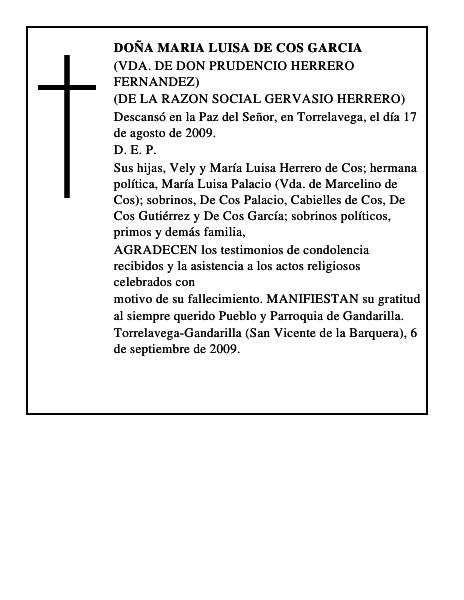 DOÑA MARIA LUISA DE COS GARCIA