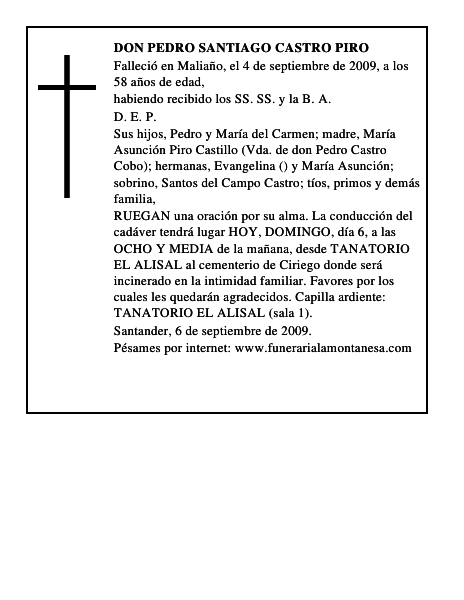 DON PEDRO SANTIAGO CASTRO PIRO