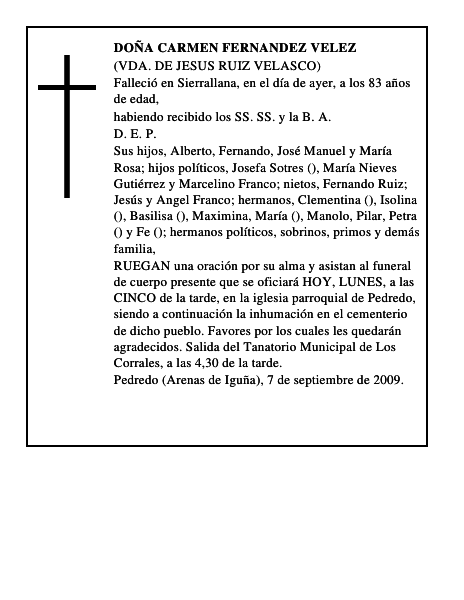DOÑA CARMEN FERNANDEZ VELEZ