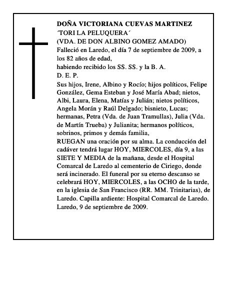 DOÑA VICTORIANA CUEVAS MARTINEZ