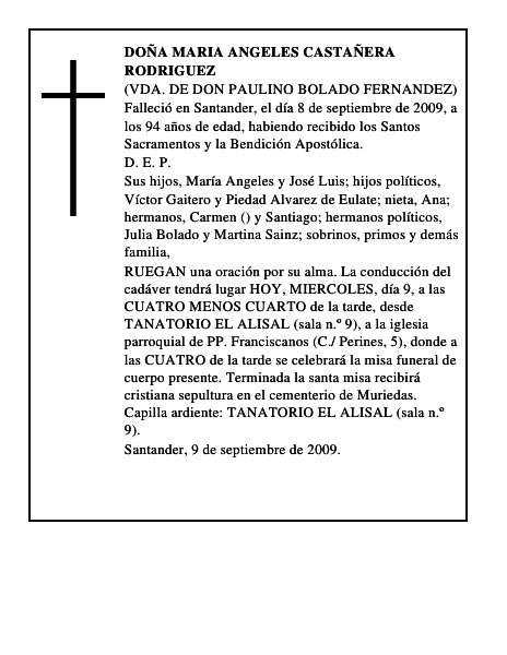 DOÑA MARIA ANGELES CASTAÑERA RODRIGUEZ