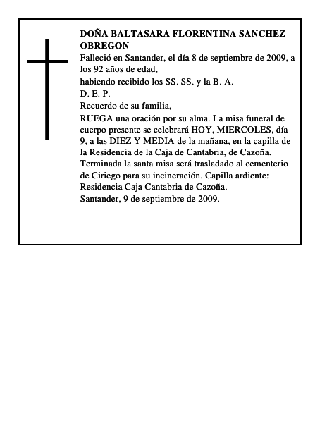 DOÑA BALTASARA FLORENTINA SANCHEZ OBREGON