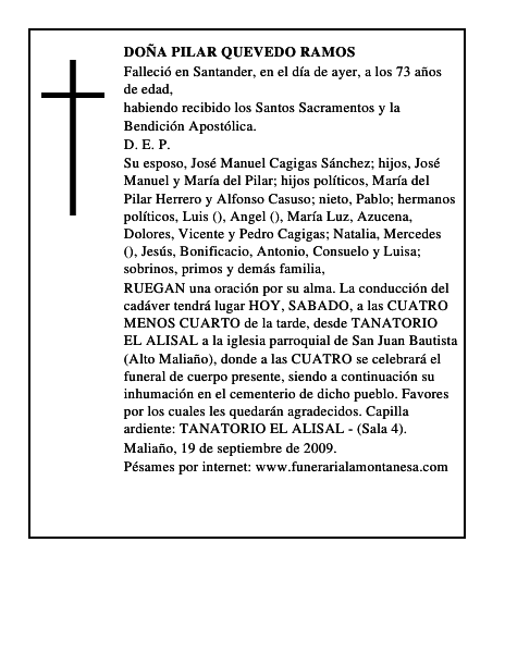 DOÑA PILAR QUEVEDO RAMOS