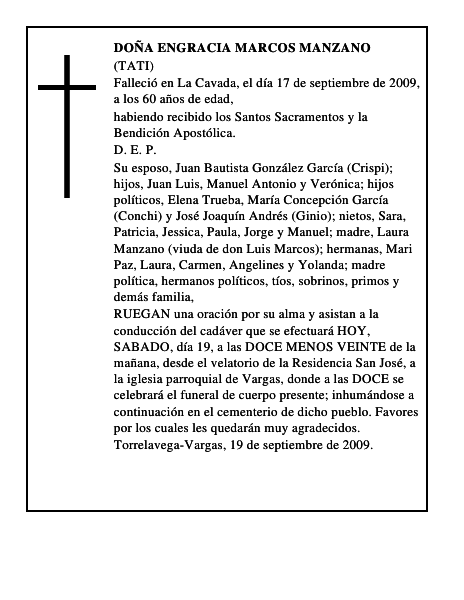 DOÑA ENGRACIA MARCOS MANZANO