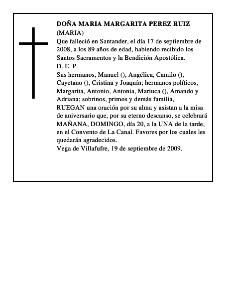DOÑA MARIA MARGARITA PEREZ RUIZ