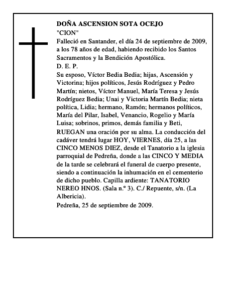 DOÑA ASCENSION SOTA OCEJO