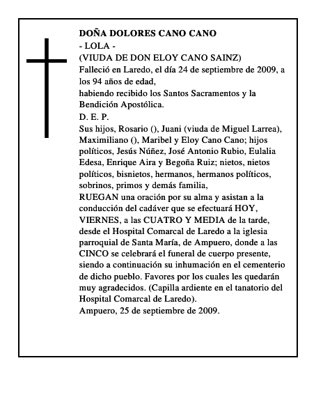 DOÑA DOLORES CANO CANO