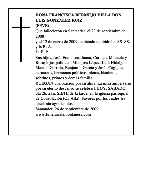 DOÑA FRANCISCA BERMEJO VILLA DON LUIS GONZALEZ RUIZ