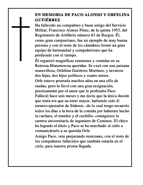 En memoria de Paco Alonso y Orfelina Gutiérrez