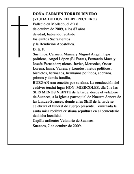 DOÑA CARMEN TORRES RIVERO