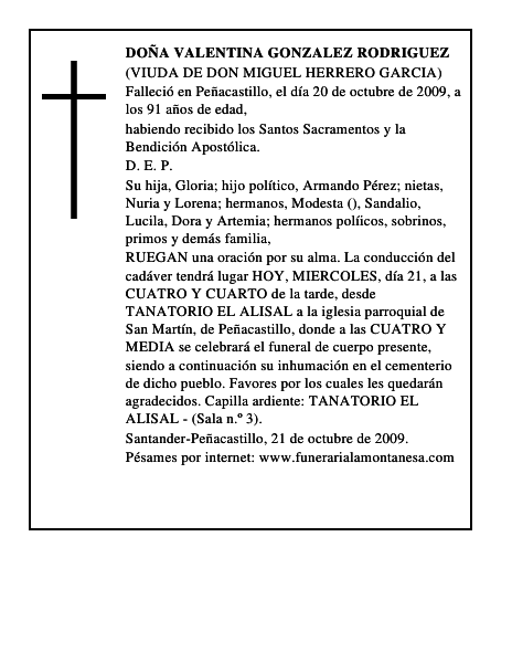 DOÑA VALENTINA GONZALEZ RODRIGUEZ