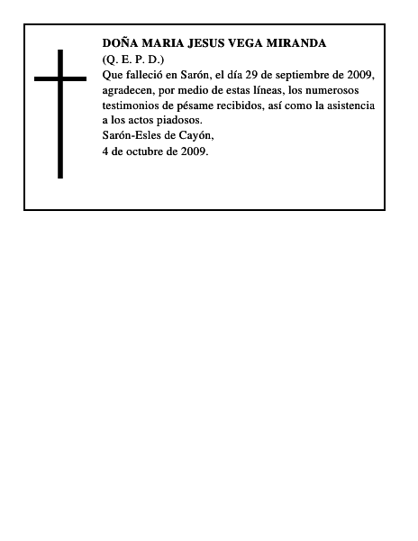 DOÑA MARIA JESUS VEGA MIRANDA