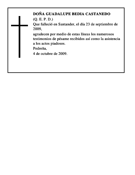 DOÑA GUADALUPE BEDIA CASTANEDO